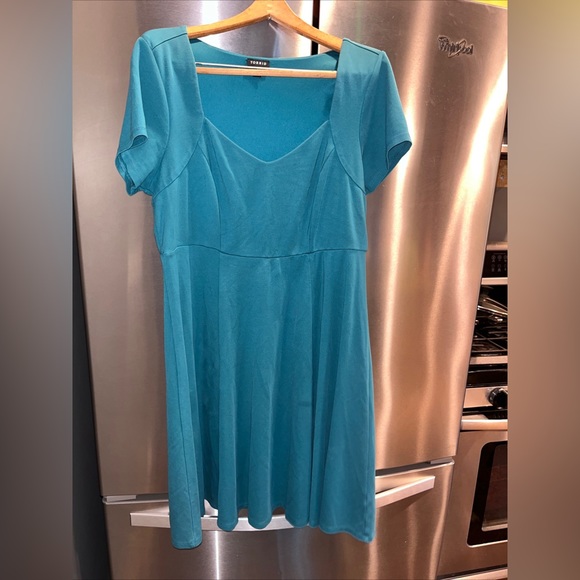 TORRID 1 Short Sleeves BLUE DRESS KNIT A LINE midi Sweetheart neck, Flared Skirt - Picture 8 of 14